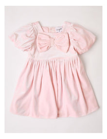 Charlotte Velour Bow Dress in Light Pink