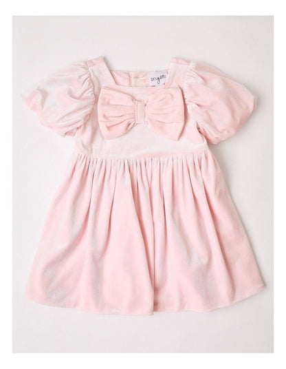 Charlotte Velour Bow Dress in Light Pink