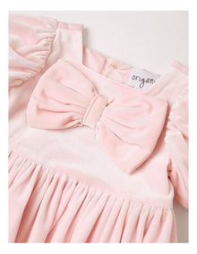 Charlotte Velour Bow Dress in Light Pink