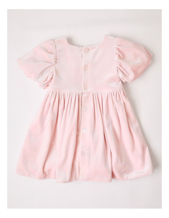 Charlotte Velour Bow Dress in Light Pink