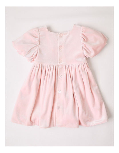 Charlotte Velour Bow Dress in Light Pink