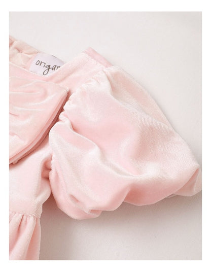 Charlotte Velour Bow Dress in Light Pink