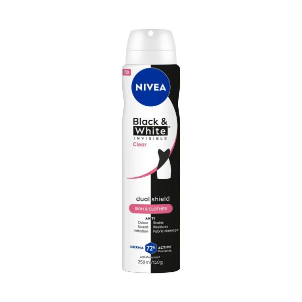 NIVEA BLACK & WHITE INVISIBLE CLEAR ANTIPERSPIRANT FEMALE AEROSOL DEODORANT  250ML