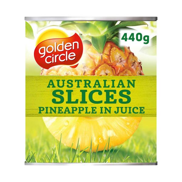 GOLDEN CIRCLE AUSTRALIAN PINEAPPLE:SLICES IN JUICE:.:440 GRAM