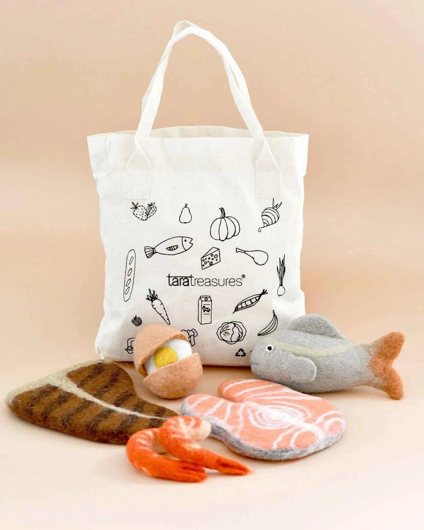 Tara Treasures Felt Food Groups Protein Pretend and Imaginative Play Kitchen Accessories Clearance 3yrs+