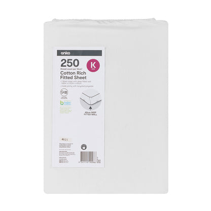 250 Thread Count Cotton Rich Fitted Sheet - King Bed, White