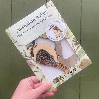 Bridget Farmer Printmaker Laughing Kookaburra Australian Aviary Wooden Standing Bird Figurine Ornament