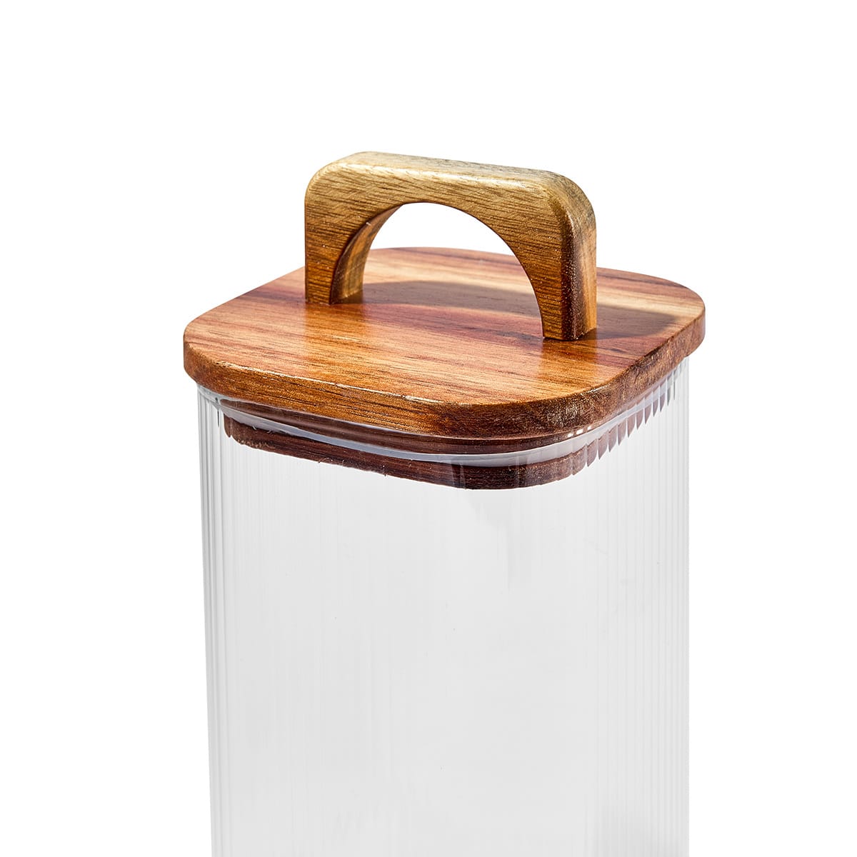 Set of 3 Linear Glass Canisters with Acacia Lids