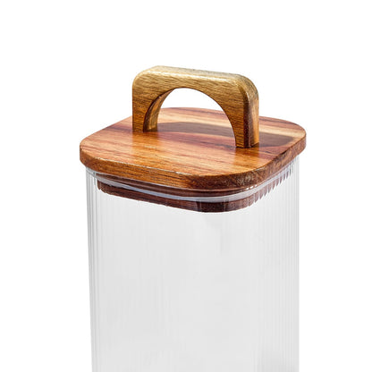 Set of 3 Linear Glass Canisters with Acacia Lids
