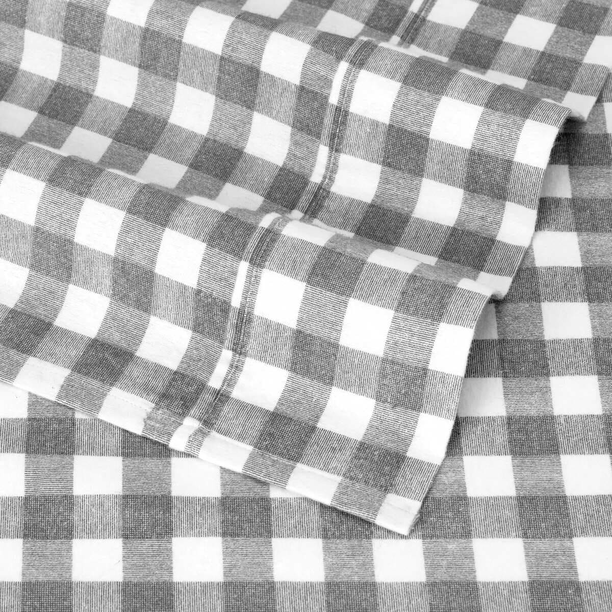 Gingham Cotton Flannelette Sheet Set - Double Bed, Grey