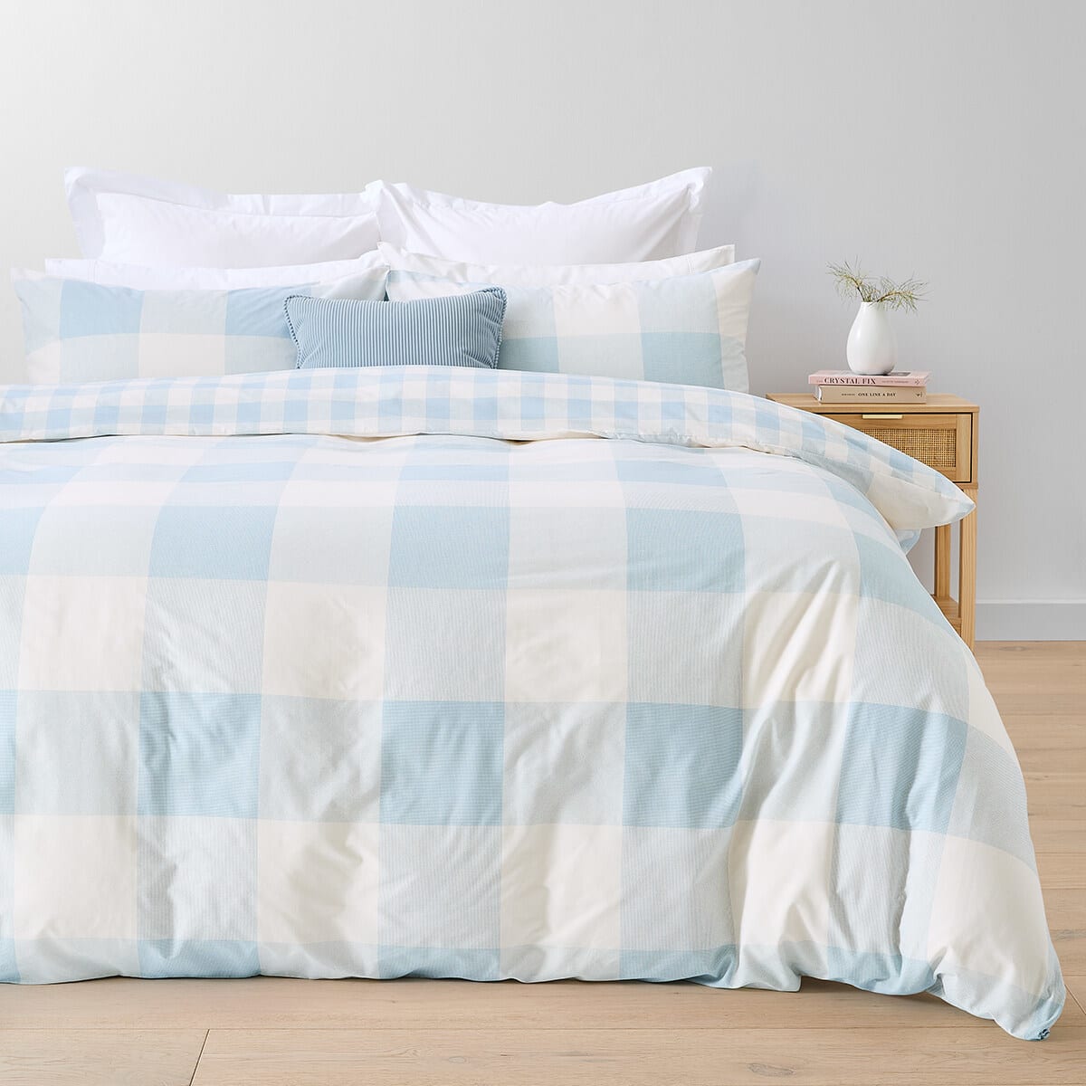 Blake Cotton Rich Reversible Quilt Cover Set - Queen Bed, Blue