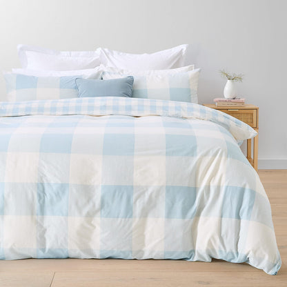Blake Cotton Rich Reversible Quilt Cover Set - Queen Bed, Blue
