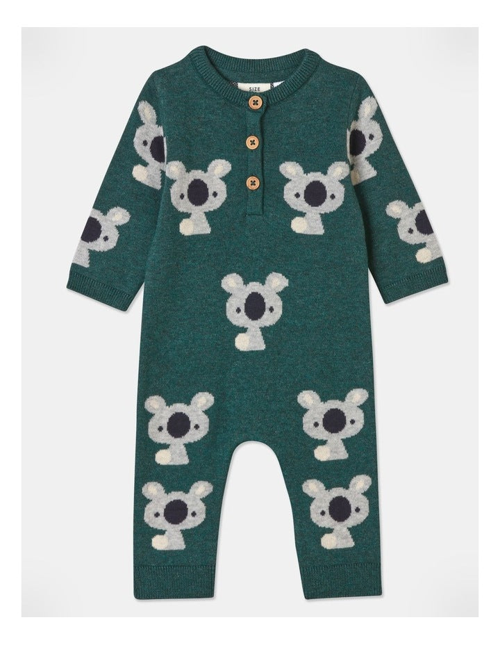 Billie Essential Knit Koala Coverall in Green