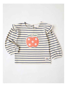 April Long Sleeve Apple Boucle Top in Navy