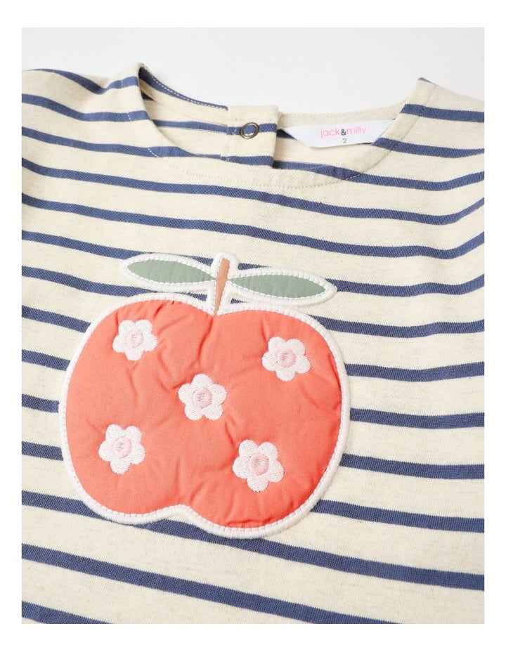 April Long Sleeve Apple Boucle Top in Navy