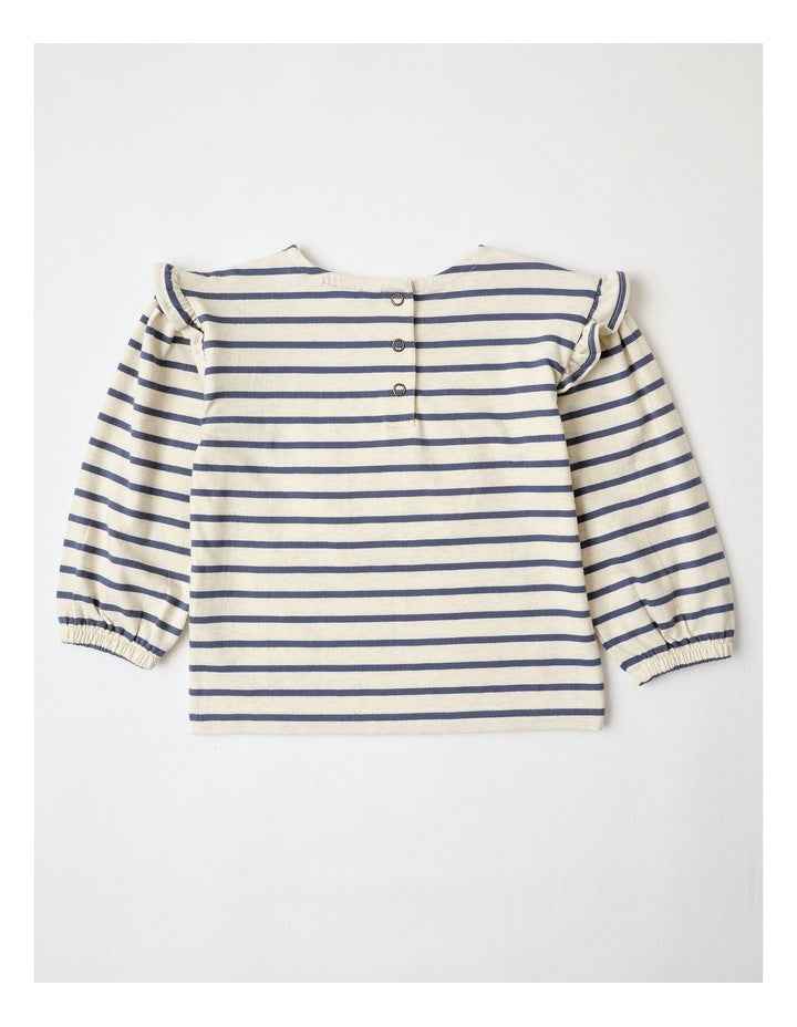 April Long Sleeve Apple Boucle Top in Navy