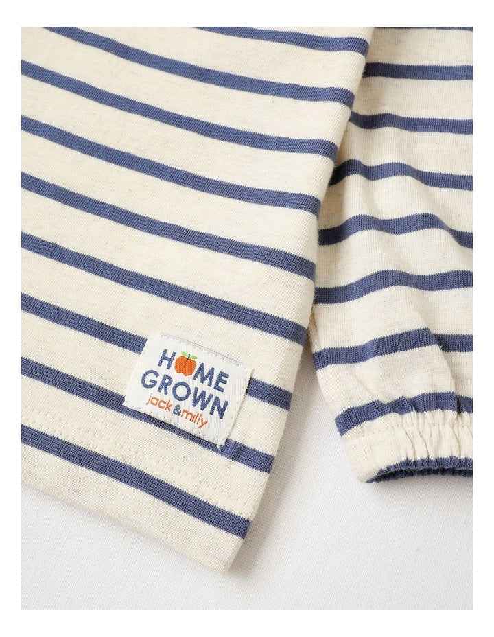 April Long Sleeve Apple Boucle Top in Navy