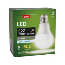 COLES GLOBES LED GLS ES 5W  COOL WHITE:2 PACK