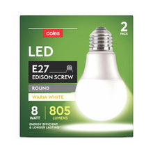 COLES LED GLOBES GLS ES 8W 805LUM WARM WHITE:2 PACK