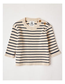 Peta Essential Rib Stripe Top in Oatmeal & Navy