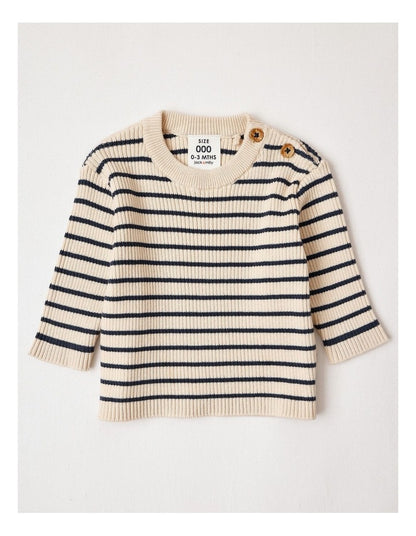 Peta Essential Rib Stripe Top in Oatmeal & Navy