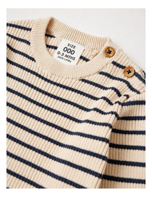 Peta Essential Rib Stripe Top in Oatmeal & Navy