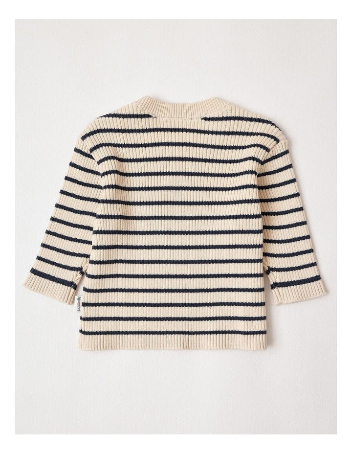 Peta Essential Rib Stripe Top in Oatmeal & Navy