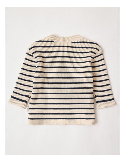 Peta Essential Rib Stripe Top in Oatmeal & Navy