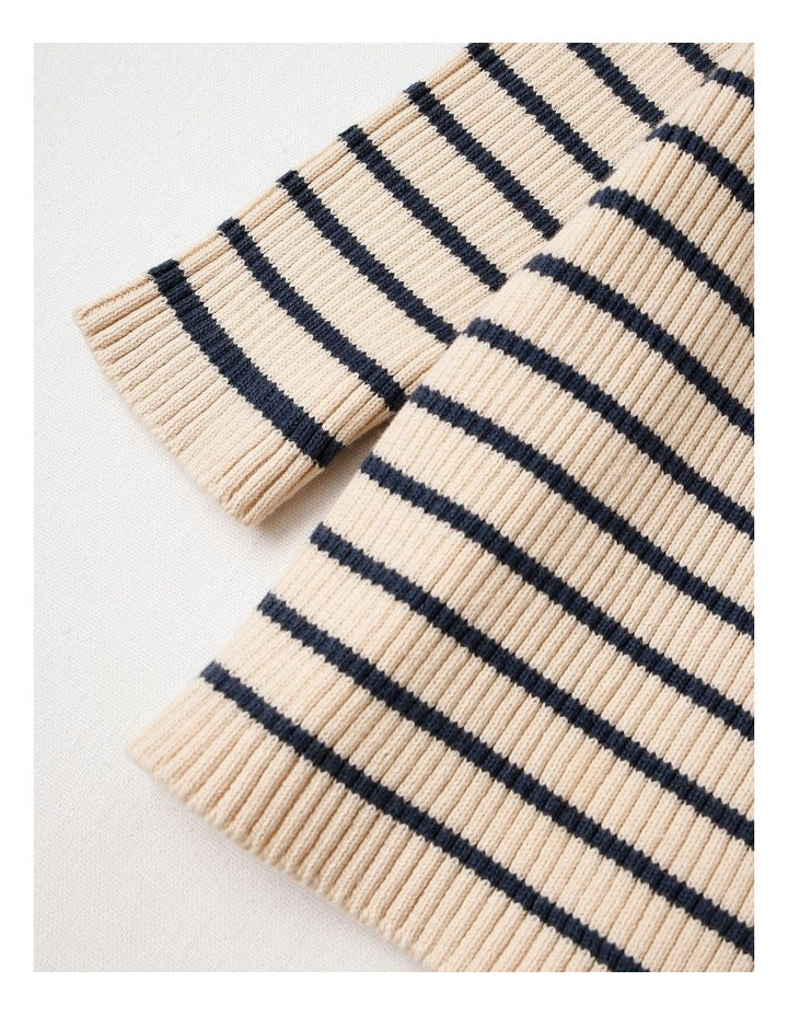 Peta Essential Rib Stripe Top in Oatmeal & Navy