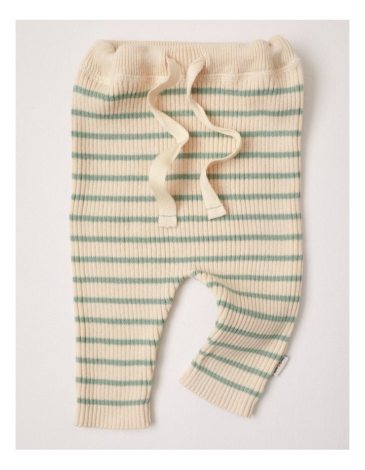 Mickey Essential Rib Stripe Pant in Oatmeal & Sage