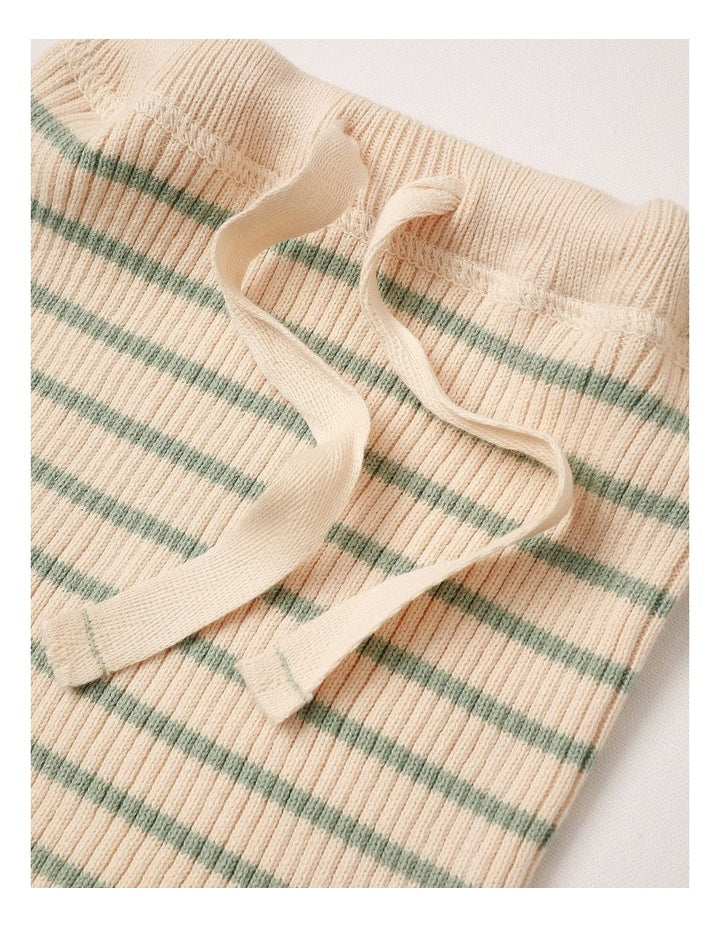 Mickey Essential Rib Stripe Pant in Oatmeal & Sage