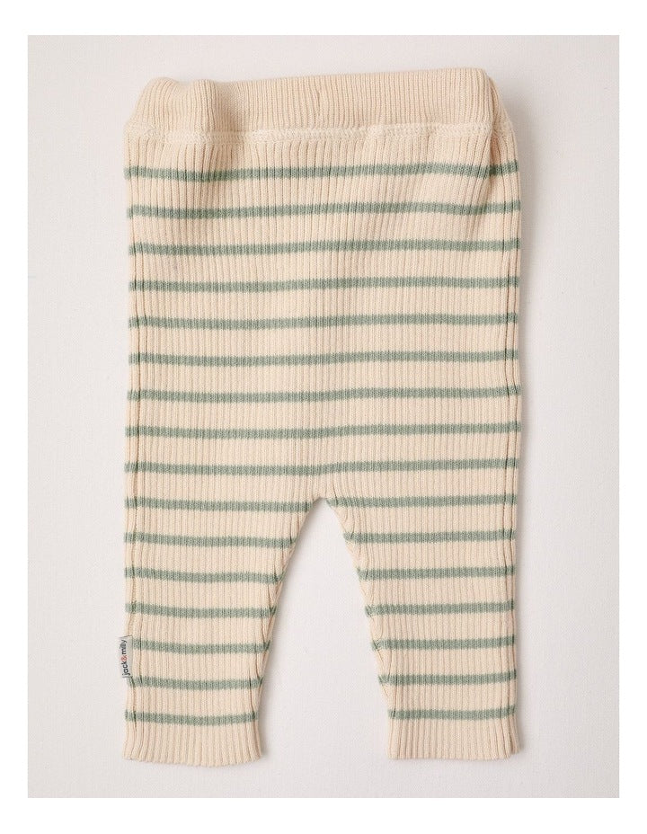 Mickey Essential Rib Stripe Pant in Oatmeal & Sage