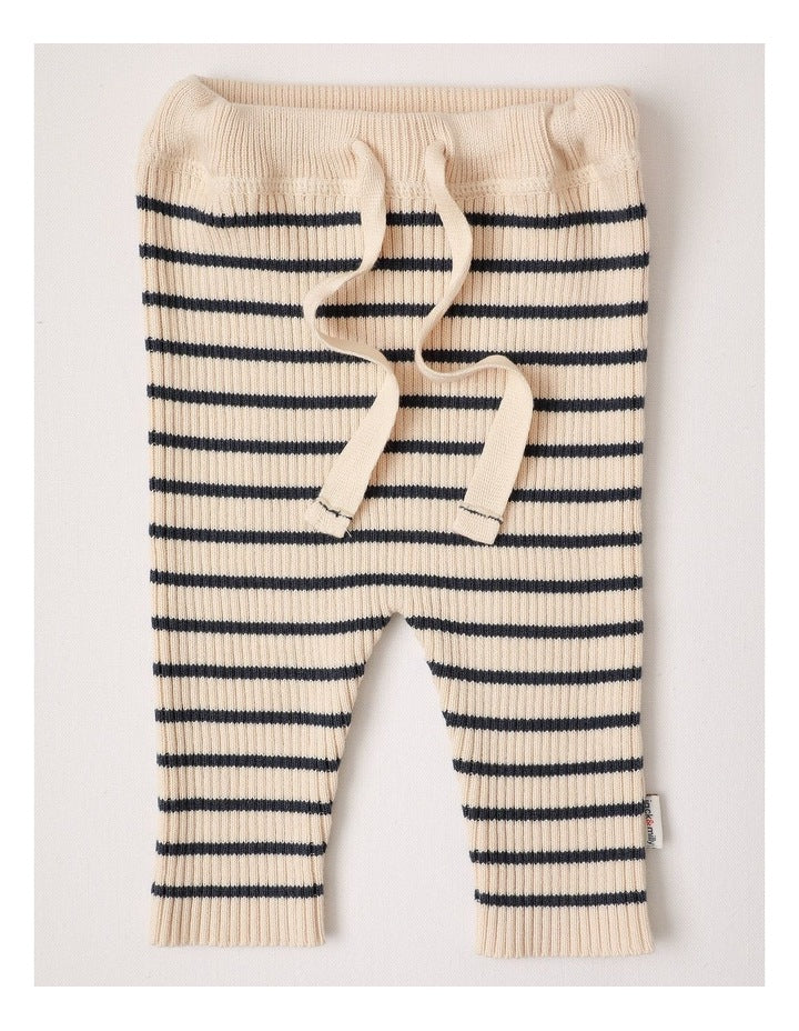Mickey Essential Rib Stripe Pant in Oatmeal & Navy