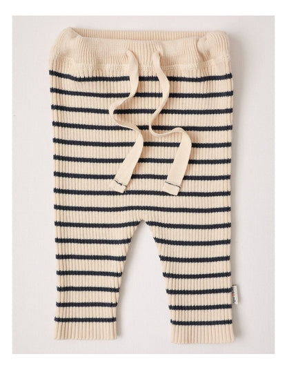 Mickey Essential Rib Stripe Pant in Oatmeal & Navy