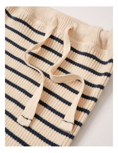 Mickey Essential Rib Stripe Pant in Oatmeal & Navy