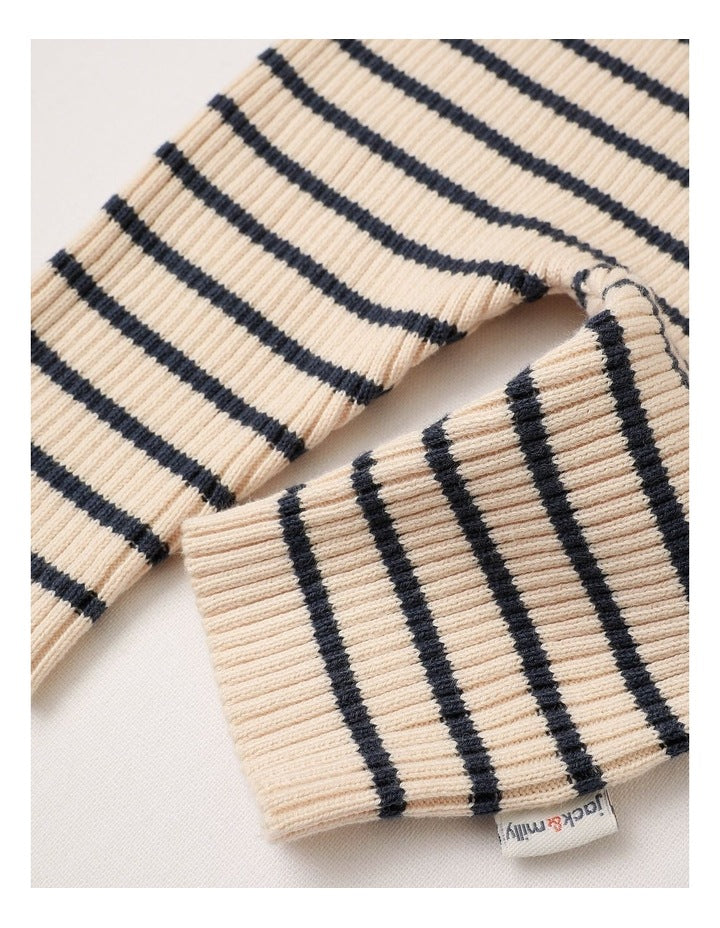 Mickey Essential Rib Stripe Pant in Oatmeal & Navy