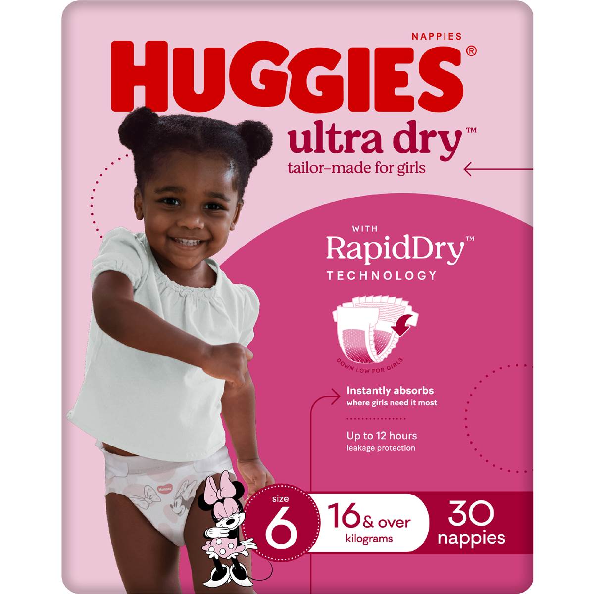Huggies Ultra Dry Nappies Girls Size 6 (16kg+) 30 Pack