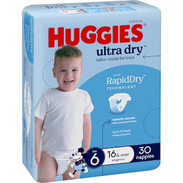 Huggies Ultra Dry Nappies Boys Size 6 (16kg+) 30 pack