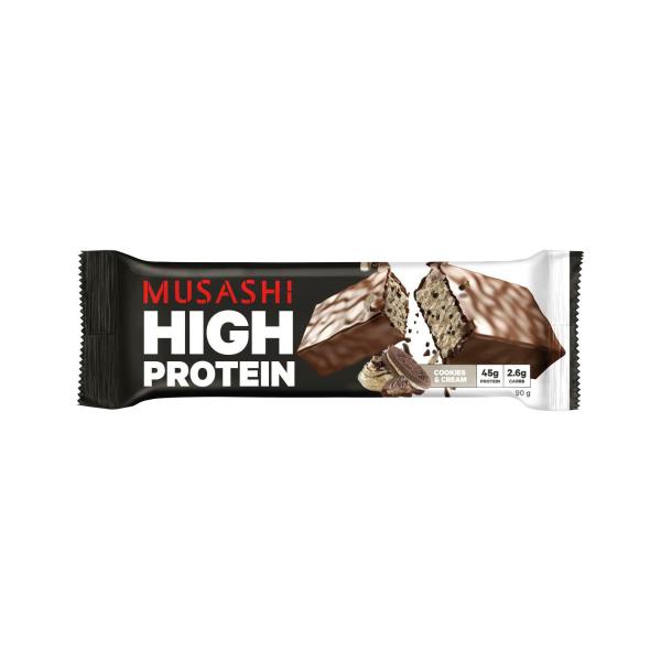 MUSASHI HIGH PROTEIN P45 BAR COOKIES AND CREAM 90 GRAM