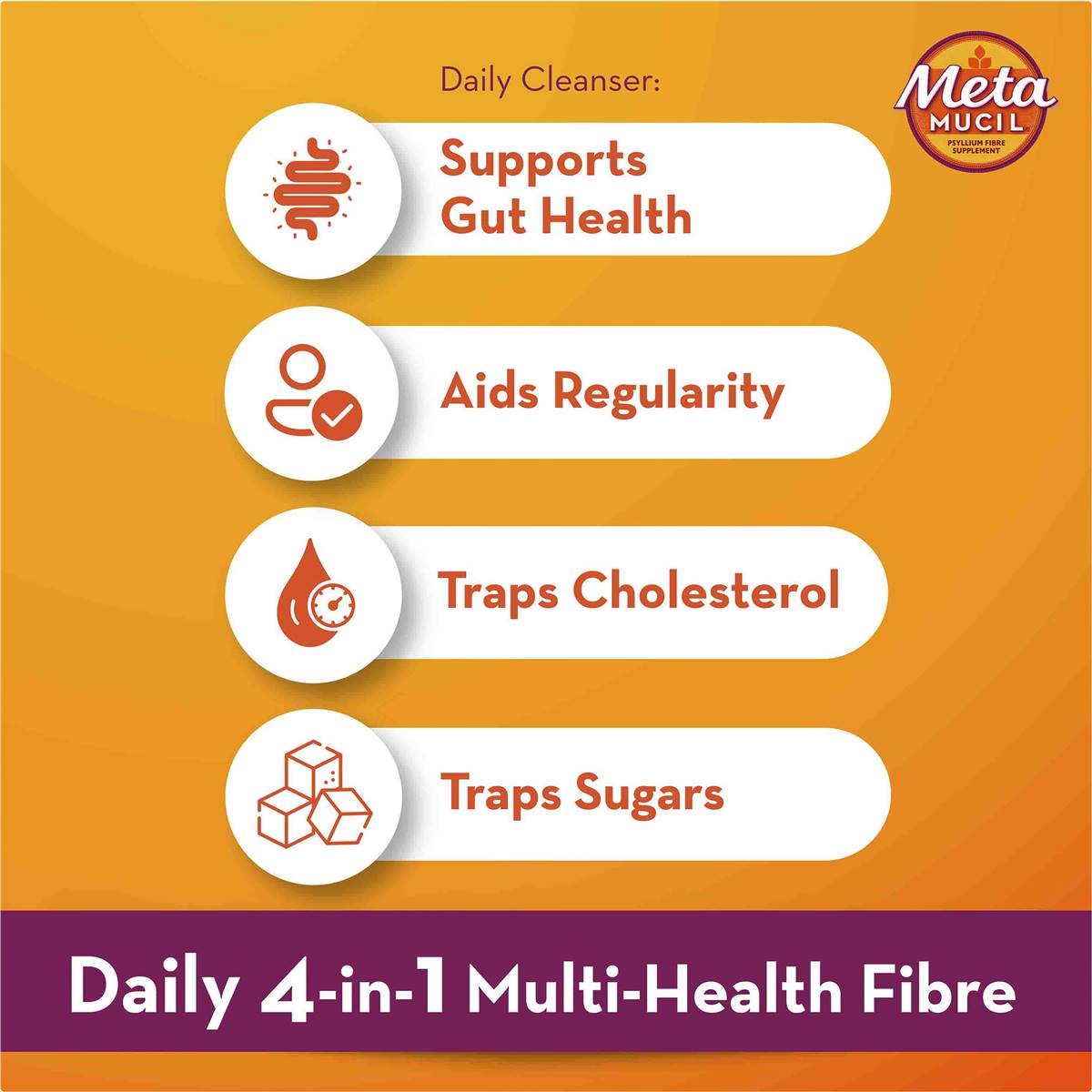 Metamucil Daily Fibre Supplement Natural Granular Coarse 72 Doses 504g