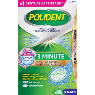 Polident 3 Minute Daily Cleanser For Dentures & Partials 36 pack