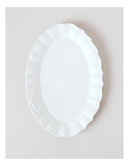 Bella Scalloped Oval Platter Large in White