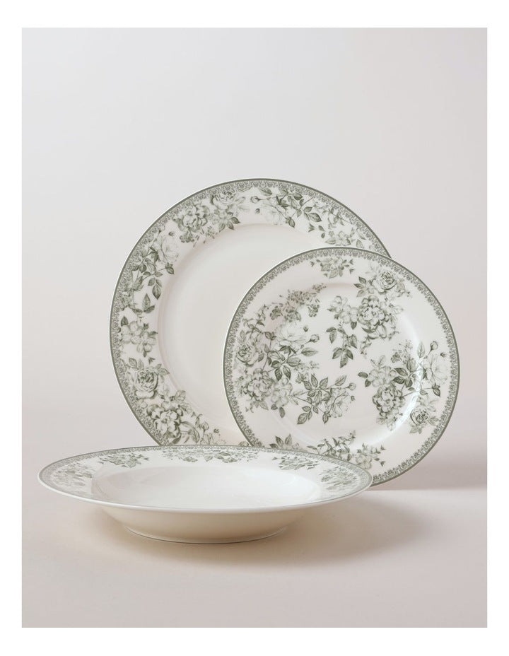Aster 12pc Dinner Set in Green Toile