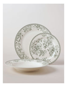 Aster 12pc Dinner Set in Green Toile