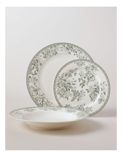 Aster 12pc Dinner Set in Green Toile