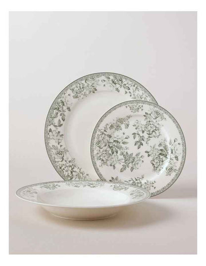Aster 12pc Dinner Set in Green Toile