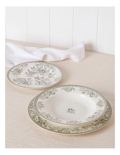 Aster 12pc Dinner Set in Green Toile