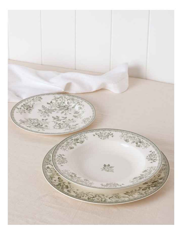 Aster 12pc Dinner Set in Green Toile