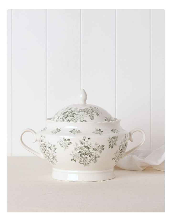 Aster Tureen in Green Toile