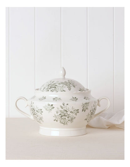 Aster Tureen in Green Toile
